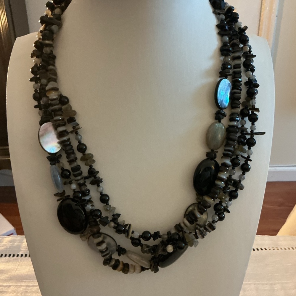 Black and Gray Genuine Silver Tone Necklace